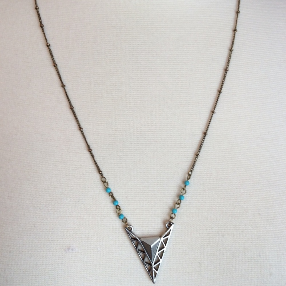 Long silver & gold arrow with turquoise necklace